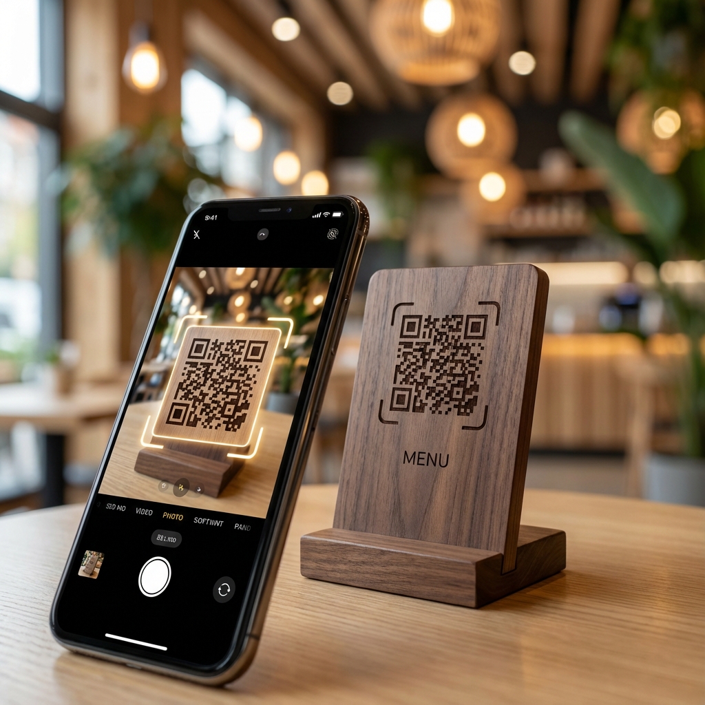 Customer scanning QR code to order